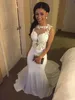 Langer Meerjungfrau Abendkleider Partykleider Illusion mit Spitzen Applikationen Chiffon Prom Kleid Vestidos de Noche kostenlos Versand 203e