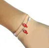 Gros-bracelet à breloques en argent sterling avec chaîne à maillons minuscules avec bracelet pendentif à breloque en émail blanc rouge pour cadeau femme