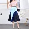 2020 Summer Skirts Womens Rainbow Discoloration Silk Surface Retro Women High Street Style A-Line Pleated Midi Skirt Big Swing