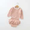 Baby meninas roupa recém-nascido camisola de malha top + shorts de plissado 2 pcs / set 2019 primavera outono boutique crianças conjuntos de roupas B11