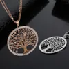 Collier pendentif arbre de vie en acier inoxydable pour femmes, chaînes de pull, grand charme rond, sautoir, bijoux de fête, cadeaux à la mode