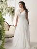 Vneck Cap Sleeves Plus Size Wedding Dresses Chiffon Appliqued Lace Open Back Drape Side Ruched Bodice Bridal Gown 28W9317620