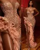 Vestidos formais de noite elegante 2020 Sweetheart Beading Crystals Sexy Promovers Coxa Alta Slits Lantejoulas Ruffles Robes de Soirée