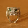 Anillo de pantera de moda para mujeres y hombres, Plata de Ley 925, ojos verdes, dedo de leopardo, Zirconia cúbica, joyería de fiesta, joyería fina 9806930