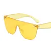 Kadınlar İnce Plastik Lüks Moda Sarı Pembe Mor Güneş Gözlükleri İçin Toptan-Şeffaf Şeker Renk Çerçevesiz Güneş Gözlüğü Kare Shades