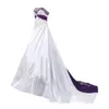 Vestidos de novia de color púrpura y blanco 2019 Corsé de novia con cordones Volver tren de barrido Bordado de encaje Iglesia Jardín vestido de boda barato