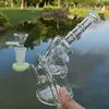 Heady Glass Bongs Recycler Bong 독특한 녹색 보라색 사이드카 물 담뱃대 물 파이프 샤워 헤드 Perc 여과기 오일 Dab Rigs 그릇이있는 14mm 조인트