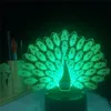 Peacock 3d Lampa LED Lighting Kolor Zmień Czujnik Czujnik LED Zwierząt 3D Night Light Home Room Decoration Best Child Prezent Dzieci Zabawki