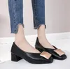 Hot Sale-Square head high heels female thick with new spring models shallow mouth wild suede retro square buckle with spring single shoes