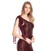 Angel-Fashions Gradient Sequin Party Gown One Shoulder Själv-Tie Chiffon Kvinnor Long Mermaid Evening Dress 286 Prom