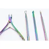 Cuticle Scissor Nail Cuticle Pusher Tweezer Rainbow Cutter Nipper Clipper Dead Skin Remover Manicure Nail Art Tool K1004