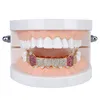 Guld Silver Color Hip Hop Iced Out Colorful CZ Mouth Teeth Grillz Caps Top Bottom Grill Men Women Vampire Grills Jewelry Gifts1362544