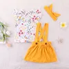 2019 Sommar Kids Outfits Baby Girls Flower T Shirt + Strap Kjol + Headband 3 st Set Kids Desigener Kläder M026