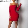 Glamake Sexy Gebreide Off Schouder Bodycon Jurk Vrouwen Backless Lace Up Mini Jurk Elegante Vrouwelijke Zomer Party Club Jurk vestido Y246l