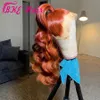 Lång wavy auburn orange färg peruker naturlig simulering spets front mänskliga hår peruker för kvinnor värmebeständig glödlöst cosplay syntetisk peruk