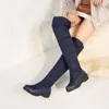 Venta caliente- 2019 negro azul mujer cuñas tacones sobre la rodilla botas de nieve mujer invierno damas plataforma muslo botas altas niñas zapatos