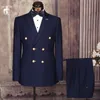 Heiße Verkäufe Großhandel Slim Fit Herren Goldene Metall Knöpfe Anzüge Männer Zweireiher Azul Hombre Blau Schwarz Anzug Maskuline Blazer