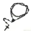 4mm/6mm/8mm Black Catholic Stainless Steel Beads Rosary Necklace Crucifix Cross Silver Color Round Byzantine Chain Necklace Or Bracelet