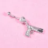 Sexy Gun Shape Wasit Belly Dance Crystal Body Jewelry Acciaio inossidabile Strass Navel Bell Button Piercing Anelli pendenti per le donne