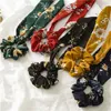 INS 5 Farben Vintage Haargummis Schleife Damen Accessoires Haarbänder Krawatten Scrunchie Pferdeschwanzhalter Gummiseil Dekoration Große lange Schleife