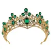 Prachtige Barok Bridal Crown Tiara Hunter Groene Rode Kristallen Bruiloft Haar Sieraden Nieuwe Collectie Unieke Design Princess Queen Headpiece
