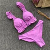 Mulheres Swimwear Sexy Bikinis Ruffles Backless Swimsuit Mulheres Baixo Cintura Beach Wear Banhando Terno Triângulo Definir Verão Biquinis