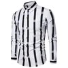 Men Shirt Splicing Striped Business Shirts Leisure Retro Long-sleeved Shirt Top Turn-down Collar Blouse Plus Size Camisas Hombre