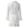 Casual Dresses Womail Dress Women's Vintage Solid Turn-down Collar Long Sleeve Ladies V-neck Ruffled Mini Beautiful Elegant1