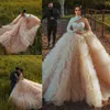 Vintage Sequines Ball Gown Wedding Dresses Luxury Tiered Ruffles High Collar Long Sleeve Bridal Gowns Backless Garden Wedding Dres292w