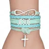 Neues Kreuz-Charme-Armband aus geflochtenem Lederseil für Frauen und Männer, religiöses Jesus-Liebes-Unendlichkeits-Armband, handgefertigter Schmuck in großen Mengen