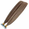 Piano Color Double Drawn Tape In Hair Skin Weft Silk Straight Soft Natural Blonde Brown Mix Color Virgin Remy Human Hair Extensions