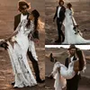 2020 Bohemian Bröllopsklänningar med långa ärmar Lace Applique Mermaid Bridal Gowns Backless Vintage Country Style Robes de Mariée