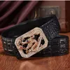 Ceinture en cuir de crocodile pour hommes, marron, marron, mode luxe, diamants scintillants, dragon 3d, boucle lisse, 125cm, 12 modèles