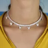 Iced Out Bling Hip Hop Women Jewely Heart Arrow CZ Tennis Chain With CZ Butterfly Charm 32 10 cm Choker Halsband3294