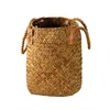 Flower basket seaweed straw weaving storage woven rattan home garden vase decor organizers handmade with handle