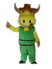 2019 fabrikneu ein gelbes Rindermaskottchenkostüm mit grünem Anzug und kleiner Glocke zu verkaufen