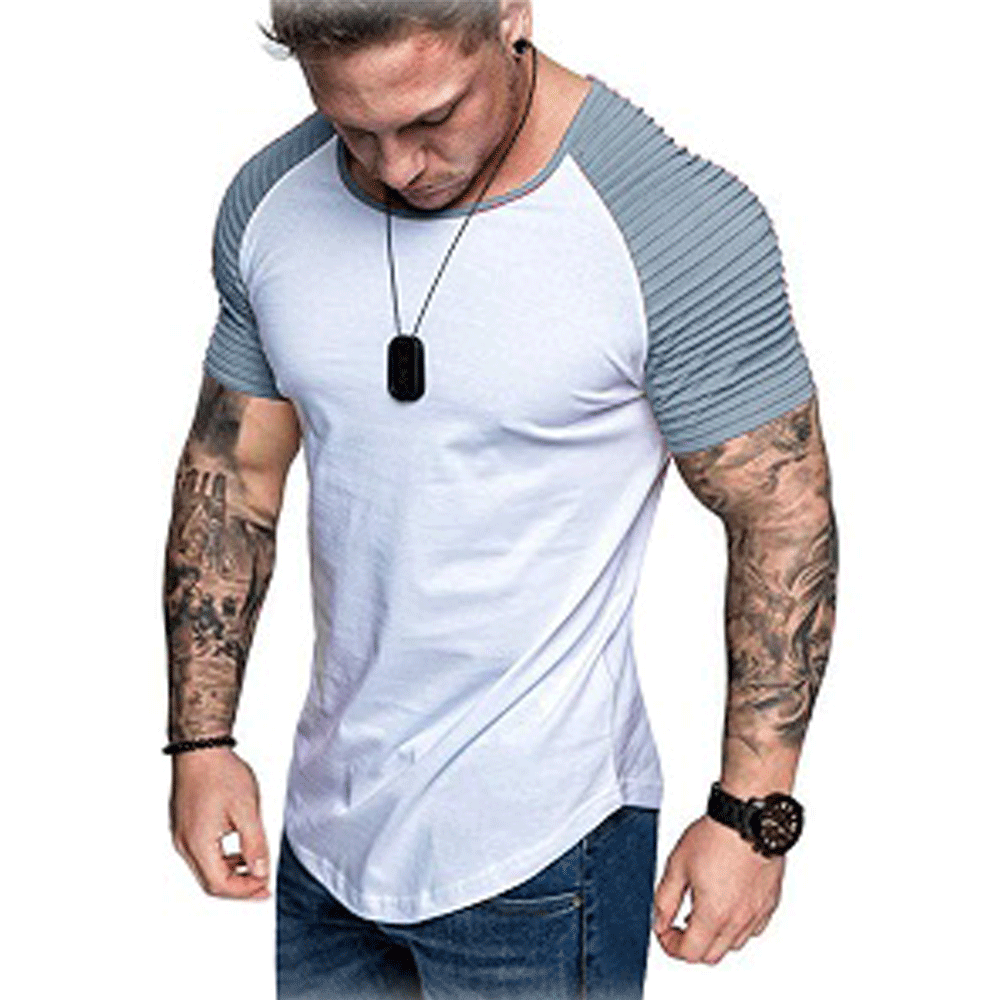 Homens Moda Verão Camiseta Patchwork Roupas Homens Slim Fit O Pescoço Camisas de Manga Curta Músculo Masculino Algodão Tee Tops Plus Size