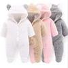 Ontwerper Babykleding Solid Baby Meisjes Hooded Rompertjes Warm Baby Boy Jumpsuits Cute Peuter Uitloper Kerst Baby Kleding 3 Stks DW4158