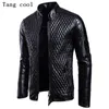 Tang cool 2019 Plus Size XXL Faux leather Jacket Office Skull Red Long Sleeve Stand Collar Slim Shirt Casual PU Jacket