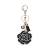 Mode Smycken Nyckelringar Rhinestone Crystal Rose Blomma Nyckel Kedjor Ringar Tassel Handväska Hängar Present Bil Charms Nyckelring För Kvinnor Guld 4 Färg