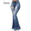 Afrique 2020 femmes Flare jean taille haute frange Denim pantalon moulant femme Stretch jean femme jambe large cloche bas