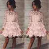 Krótkie Różowe Suknie Wieczorowe Formalne Suknie Długie Rękawy Iluzja Linia Koronki Warstwy Homecoming Cocktail Party Graduation Dress GD7798