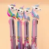 30pcs / lot kawaii mode gåvor 3 i 1 färg unicorn boll penna 0,5 mm rullboll svart bläck penna skriva presentparty favoriserar