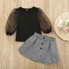 Baby Fashion Outfits Kinderen Zwart Mesh Lange Mouwen Tops + Plaid Rokken 2 stks / set 2020 Lente Herfst Baby Kleding Sets M2124