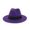 QIUBOSS Trend Unisex Wool Felt Jazz Fedora Hats Casual Men Women Ribbon Band Wide Brim Felt Hat Panama Trilby Formal Party Cap Y200110