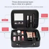 Borsa per trucco da viaggio in pelle di lusso Specchio Piccola custodia per trucco femminile Organizer Borsa per cosmetici a doppio strato per scatola di immagazzinaggio della valigia