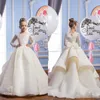 Kızlar Çiçek Kız Elbise İnciler İlk Communion Elbise V Yaka Dantel Balo Yarışması Elbise ile Düğün Uzun Kollu için lüks 2020