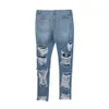Jeans skinny a matita strappata tagliuzzati con lavaggio con candeggina Pantaloni lunghi blu a vita alta da donna Jeans elasticizzati in denim