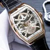 New Saratoge Vanguard S6 Yachting V45 S6 YACHT Skeleton Dial Automatic White Inner Mens Watch Leather Watches Rose Gold Case Timez2255