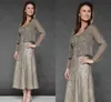 Vintage Gray Mother Of The Bride Dresses With Jacket Scoop Neck Crystal Beading Chiffon Sheer Tea Length Plus Size Evening Wear Prom Gowns